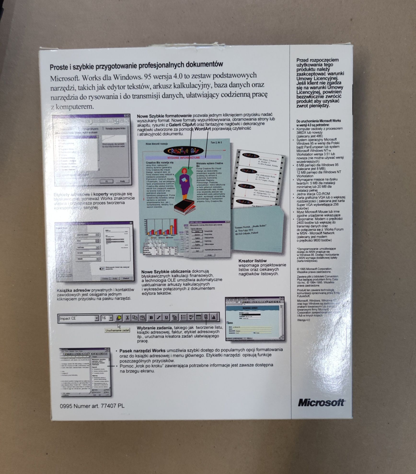 Microsoft Works 4.0 BIG BOX PC CD oprogramowanie retro