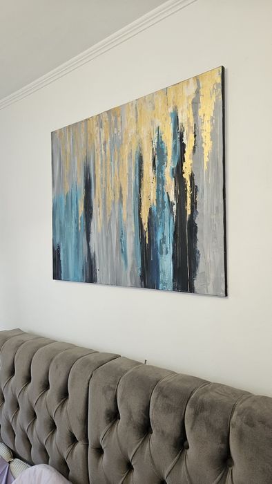 Картина 120х60, абстракция, закат, поталь, золото, холст, акрил