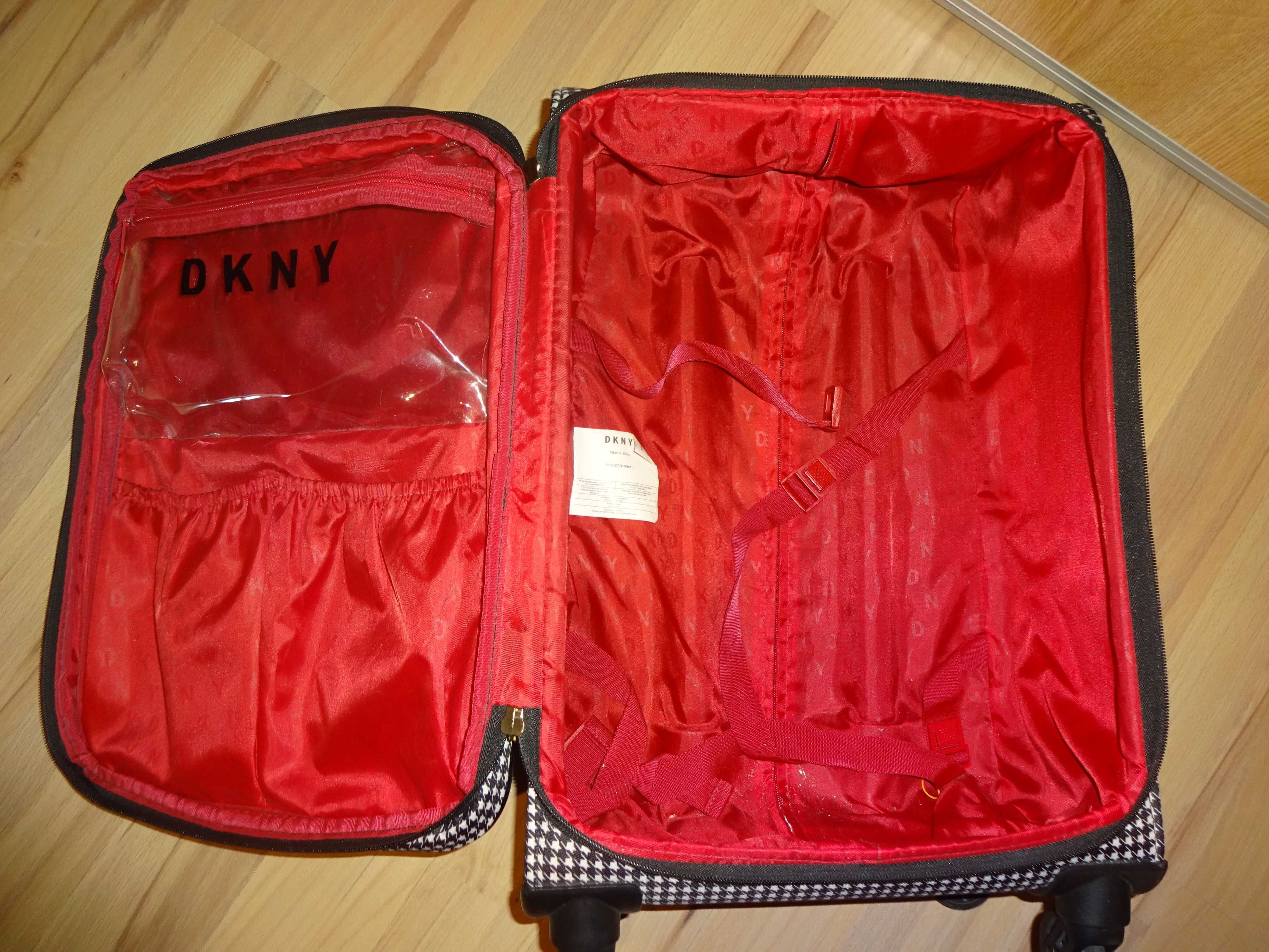 DKNY lekka podręczna kabinowa mała walizka czarna biała złota OKAZJA