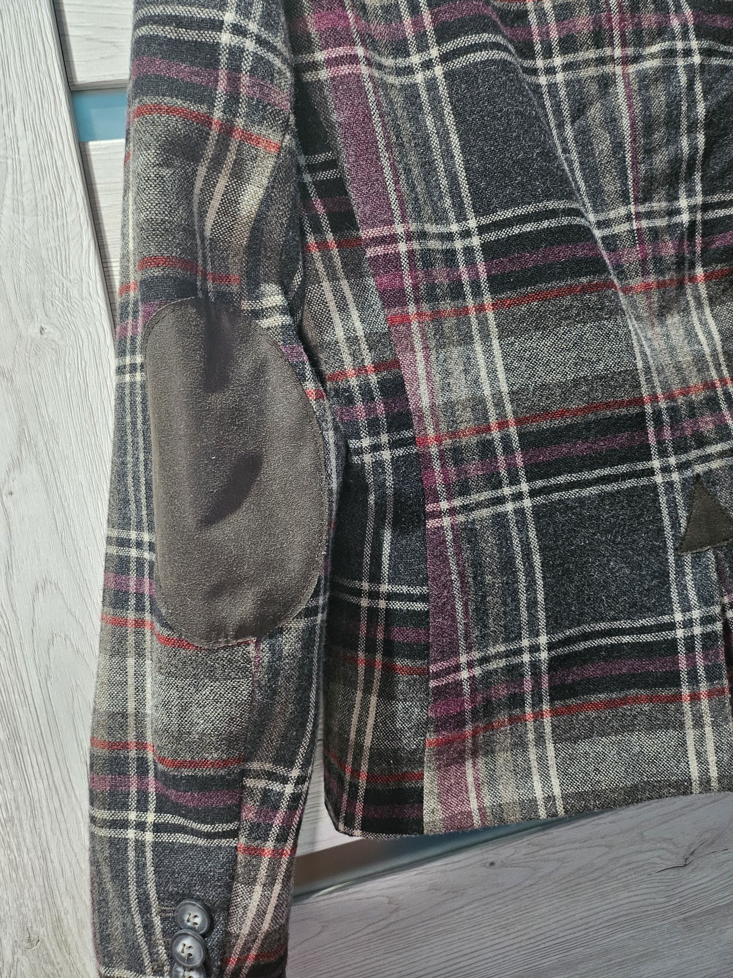 Marynarka/Żakiet Vintage, Retro, brązowa,w czerwono jasną kratę,wełna