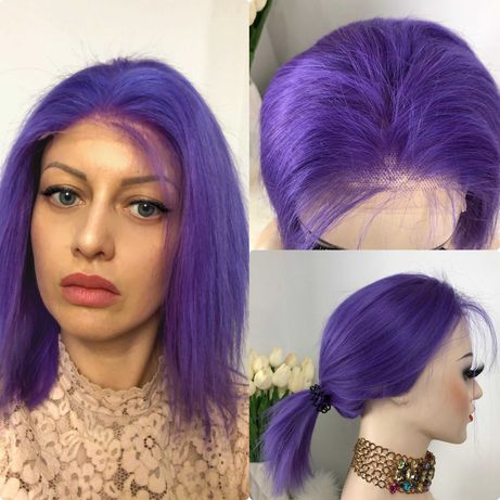 Парик фиолетовый натуральный волос (на сетке, можно делать хвост)
