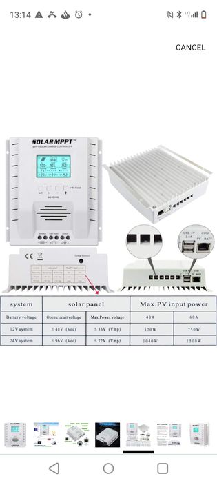 OOYCYOO MPPT 60A Solar Charge Controller, 12V/24V DC, 750W/1500W, LCD