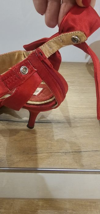 Czerwone szpilki kokardy święta 38 wkładka 24,5 obcas 9cm