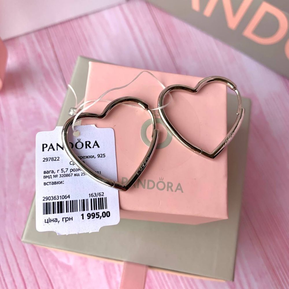 Сережки Pandora Пандора/ Серьги Pandora оригінал/ нові срібло кільця