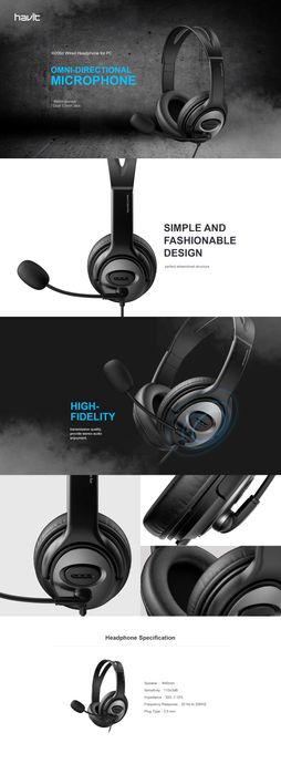 Headset H206D, com 2* Jack 3.5mm e Micro - Havit