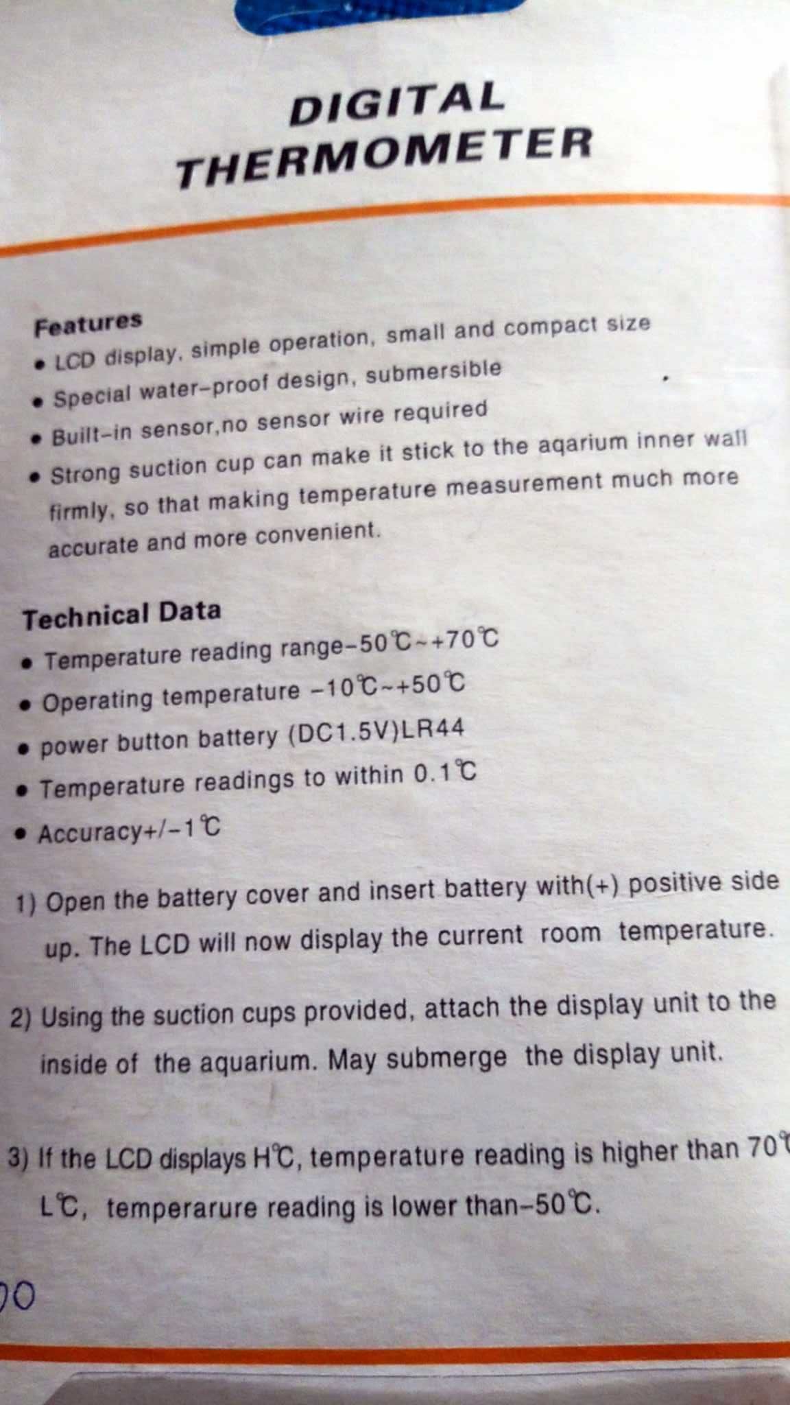 Термометр в акваріум на ліпучці, від батарейок.