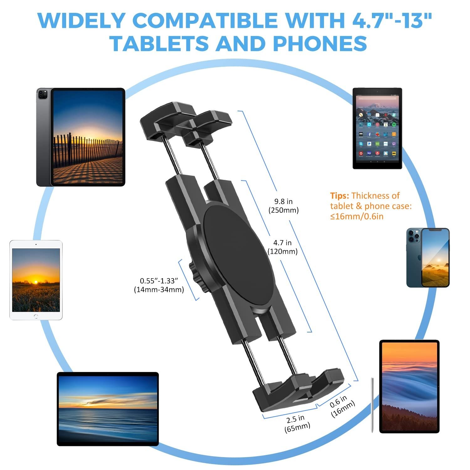 Uchwyt do Tabletu z Mocowaniem Statywowym 360° 4,7"-13"
