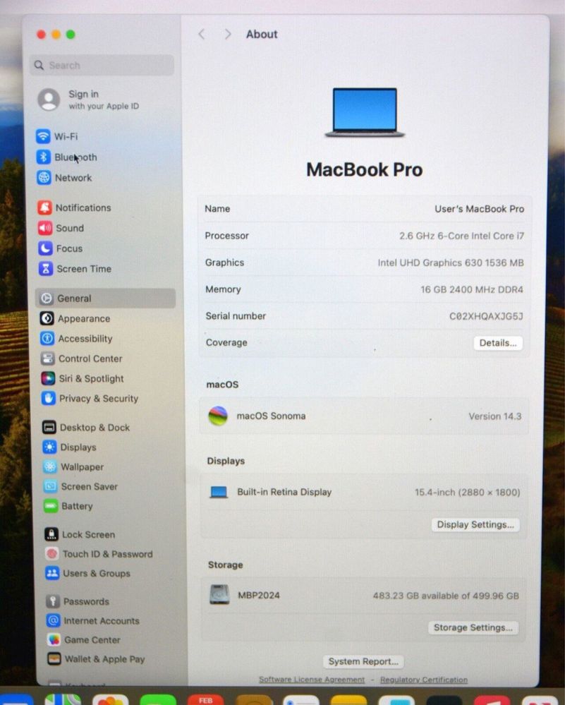 Apple MacBook Pro 2.6Ghz 6-Core i7 16Gb 512Gb 2018 15inch