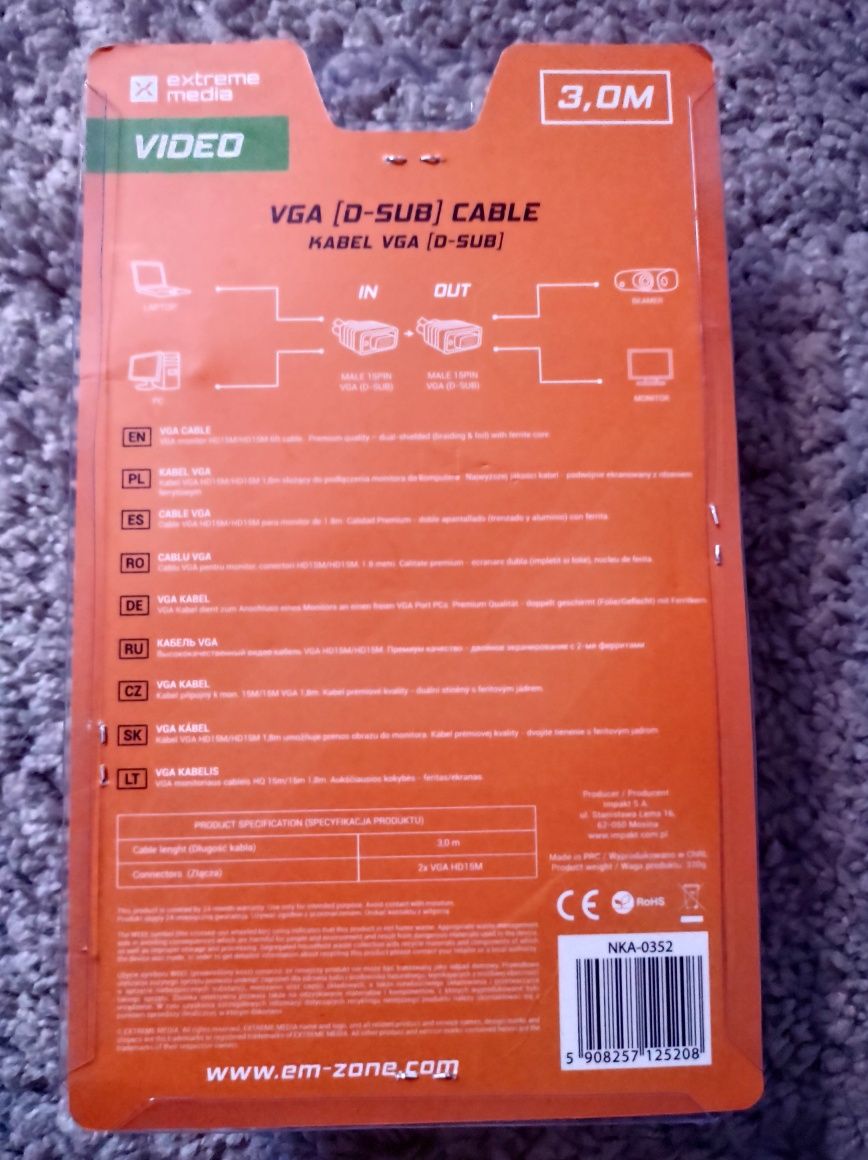 Kabel VGA 3M Extreme Media Video