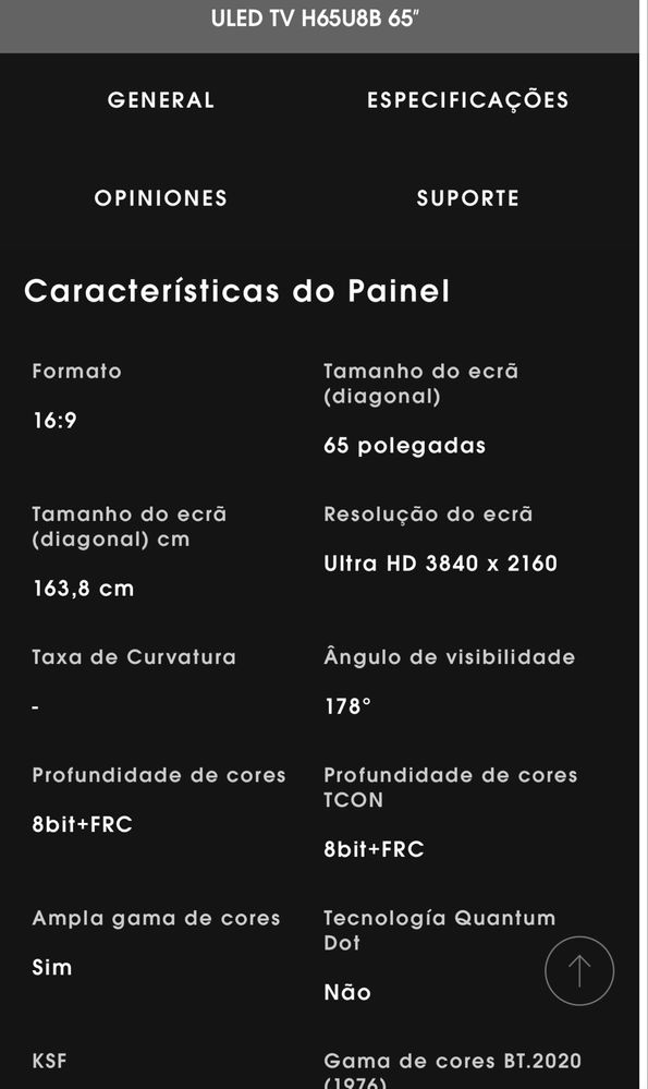 Televisão Hisense ou peças de TVH65U8B 65″ ! Não da imagem