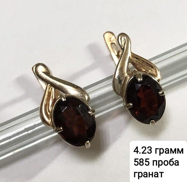 Золотые серьги хризопраз,хризолит,рубин,аметист,изумруд,585,583 проба