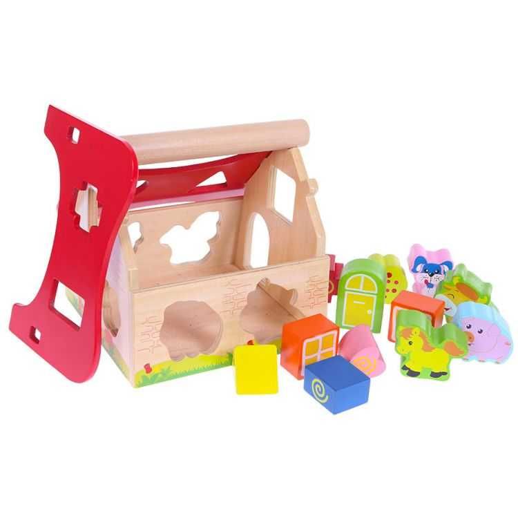 Drewniany domek farma sorter  kształtów klocki  Ecotoys