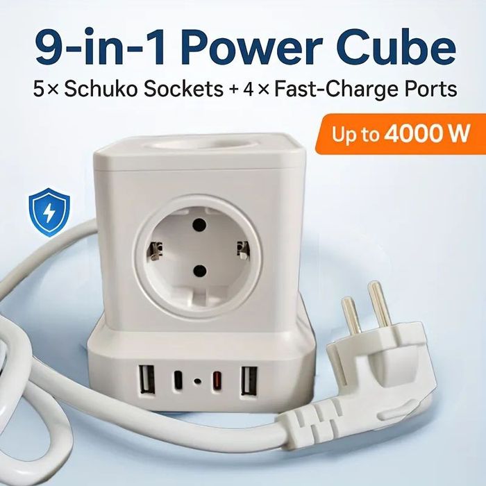 Розетка-куб 9-в-1 с USB и Type-C