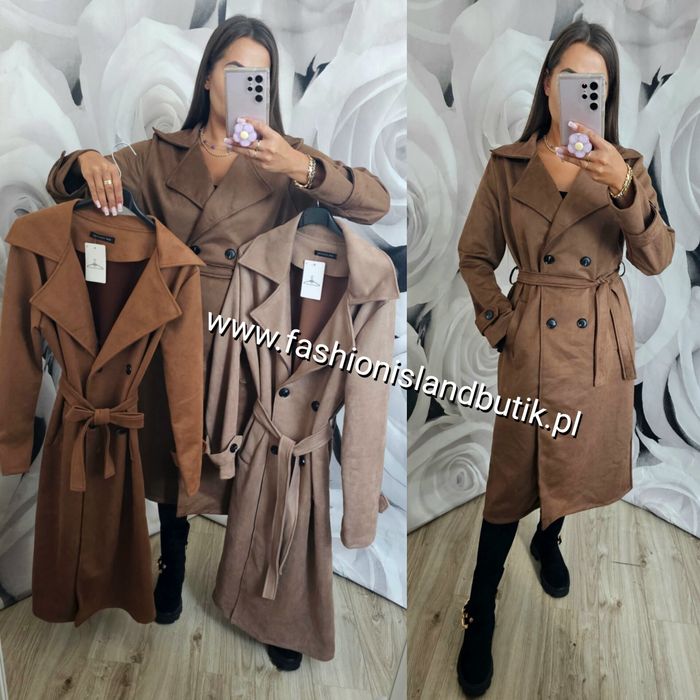 Klasyczny płaszcz zamszowy trencz