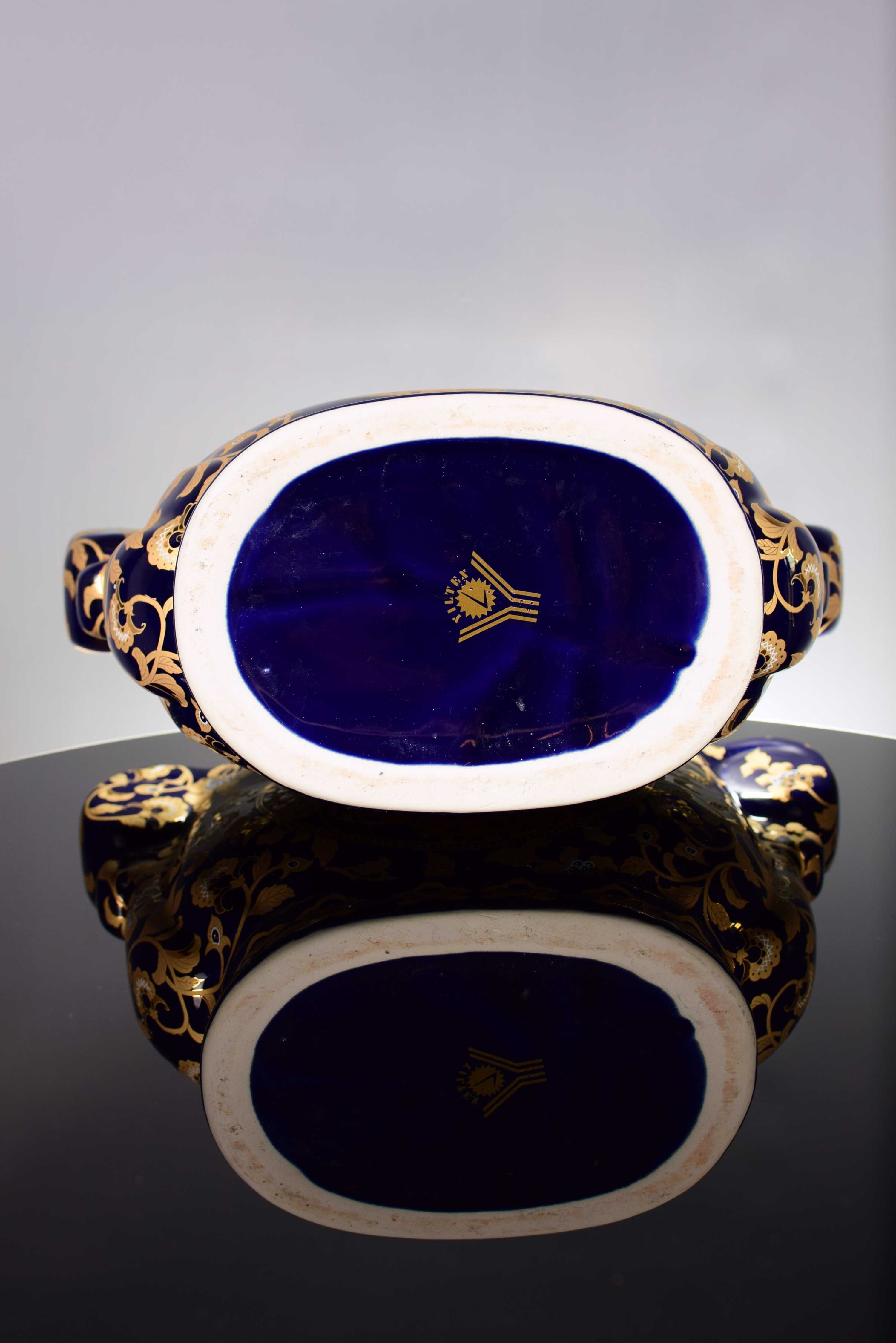 Duża Piękna Vintage Kobaltowa i Złota Ceramiczna Donica