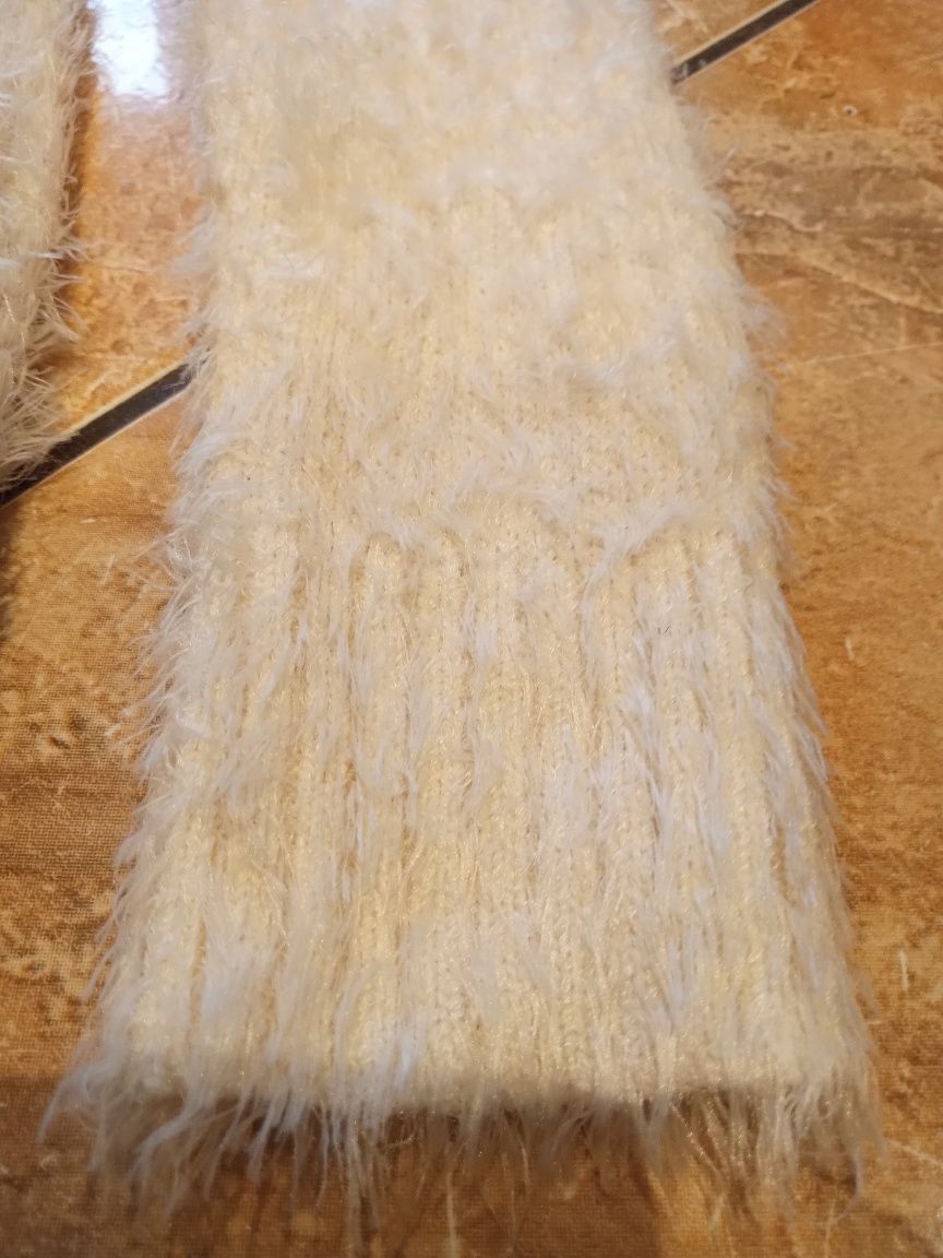 Wlochacz sweter XS/S dlugi kremowy czarne kropki tunika