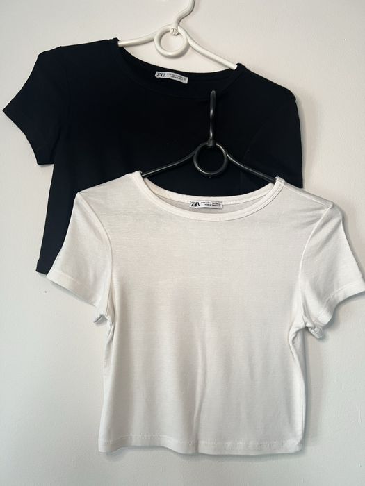 zestaw dwupak koszulek crop-top Zara M