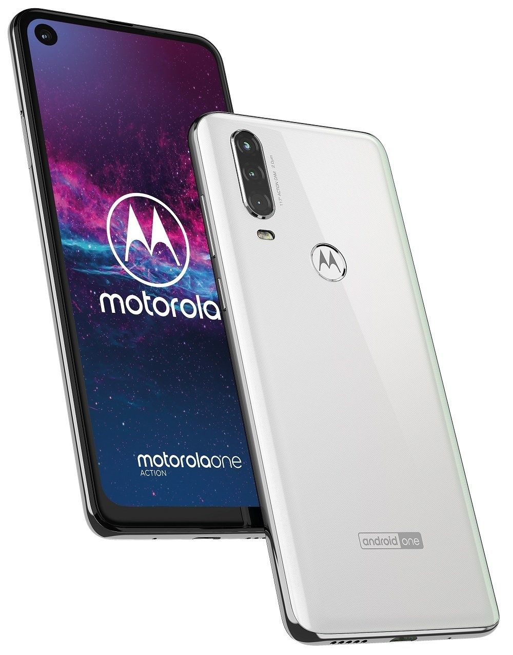Motorola One Action 4/128 NFC 4k biała pearl white szkło etui