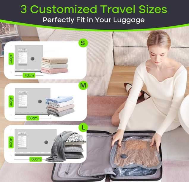 Worek próżniowy do ubrań z pompką USB  9worków wielokrotnego użytku