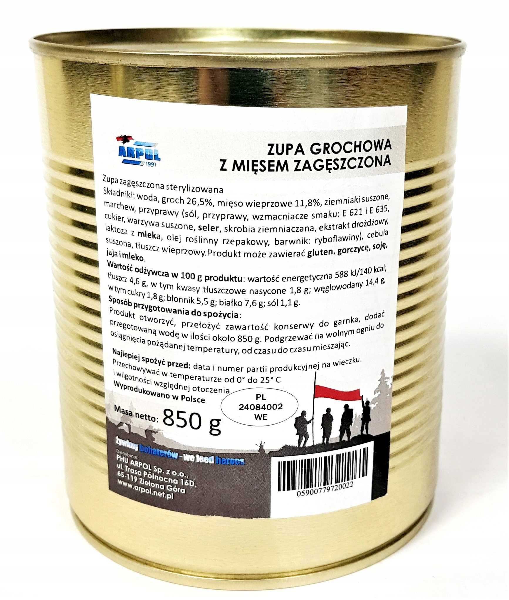 KONSERWA WOJSKOWA Zupa grochowa z mięsem zag. 850g