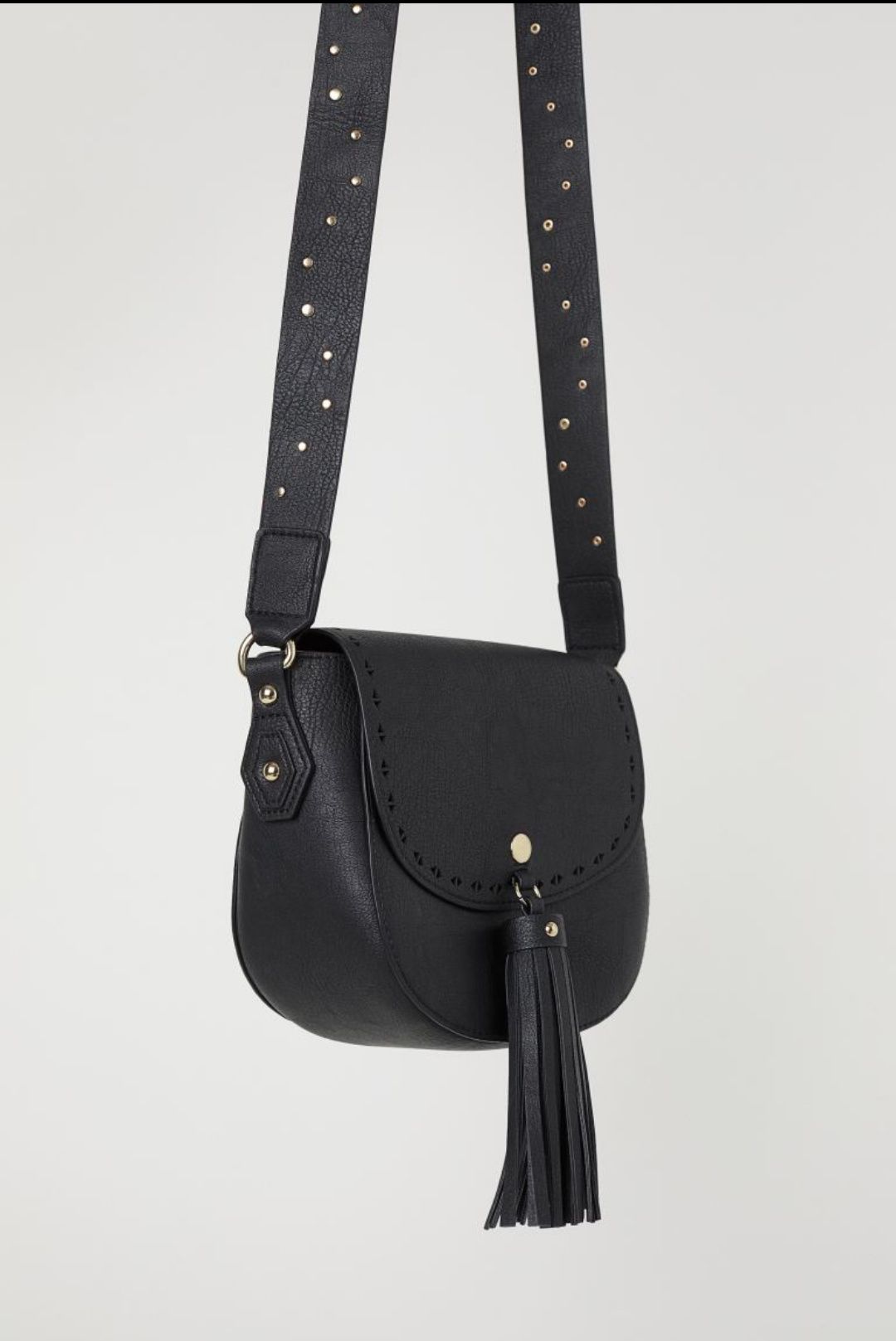 Nowa mała czarna torebka na ramię na pasku z frędzlem H&M