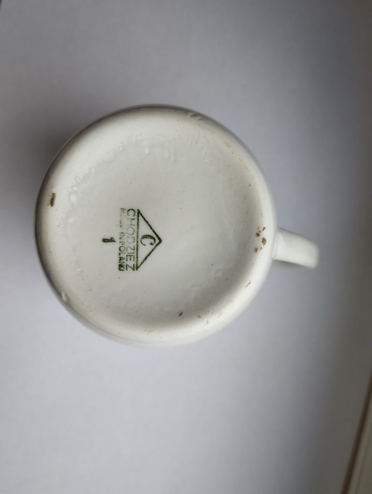 Chodzież biały porcelanowy kubek vintage PRL retro