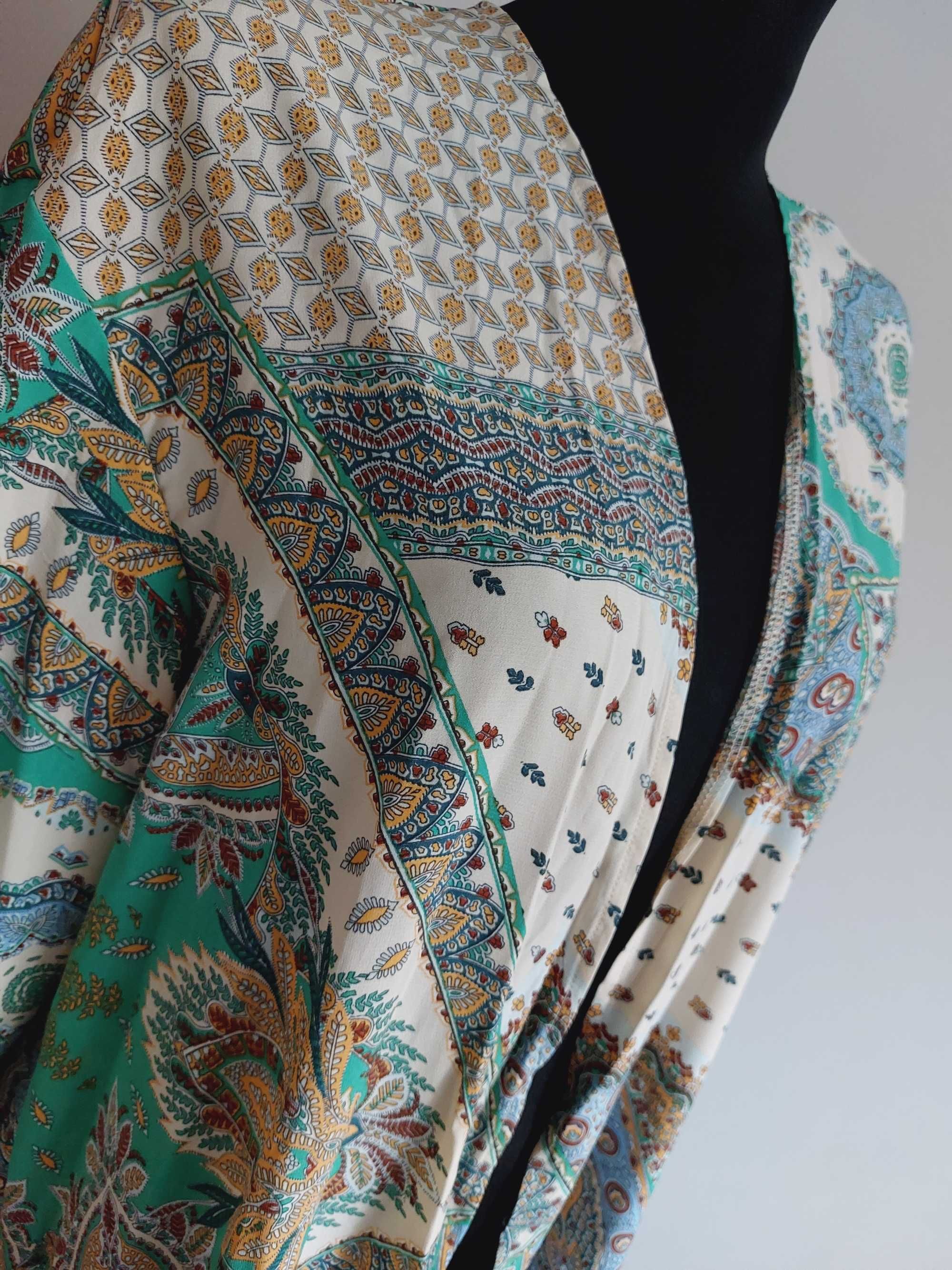 kimono narzutka sweter cienki beż zielen rekaw 3/4 m l xl oversize