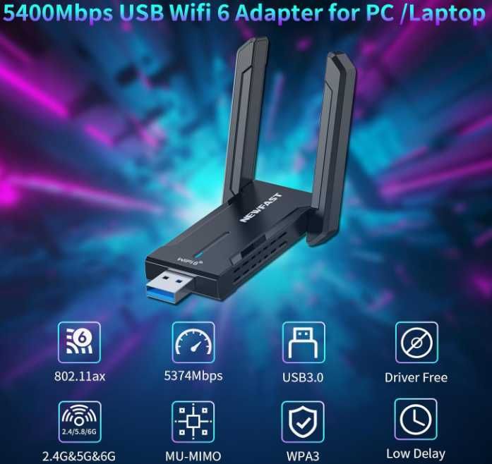 NEWFAST Klucz USB WiFi 5400Mbps do komputera PC Adapter WiFi