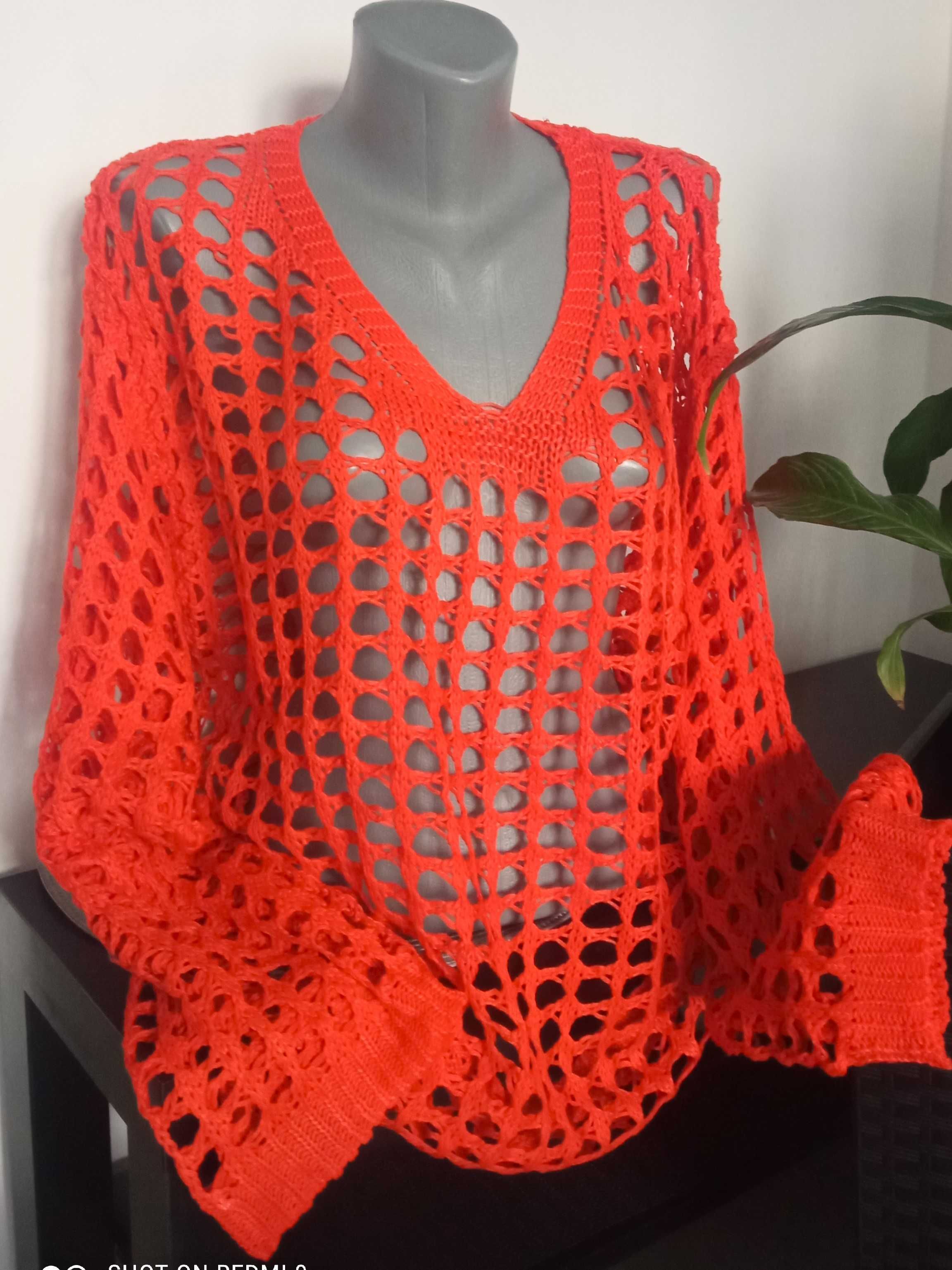 Lekki top z dzianiny szydełkowanej XL