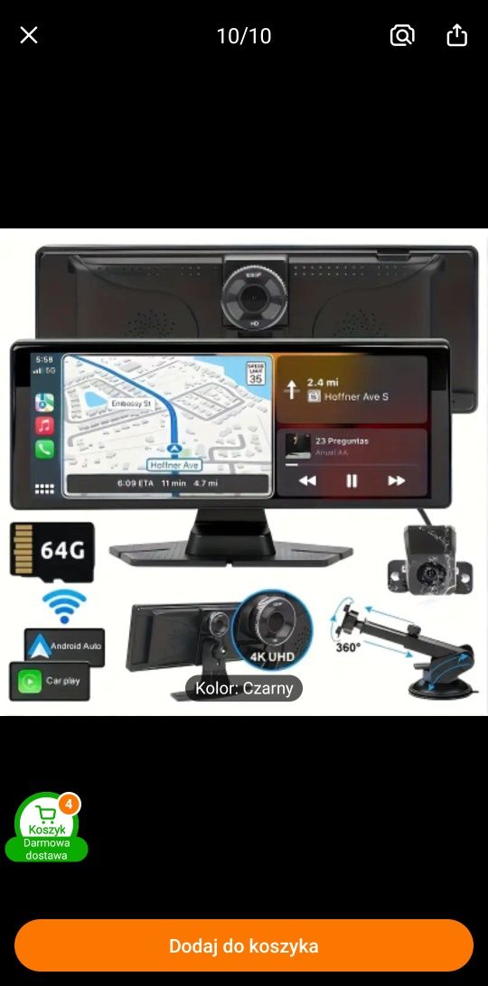 Ekran samochodowy 26cm android auto, bluetoth