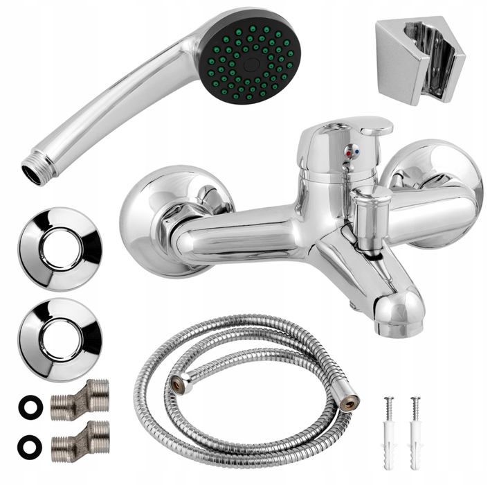 Bateria Wannowa Prysznicowa Ścienna Kran Wannowo Natryskowa Chrom