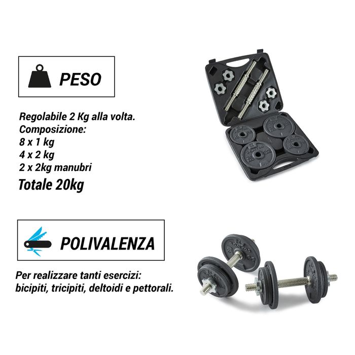 Conjunto halteres de musculação 20 kg com disco ferro fundido parte