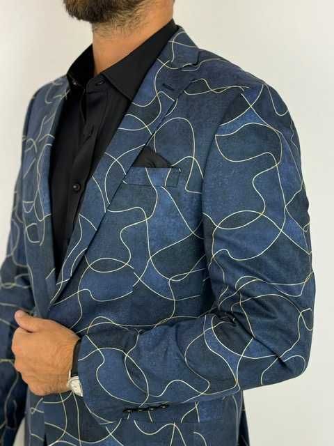 GIOVANNI PERA Marynarka męska D632 granatowa słoje niebieska elegancka