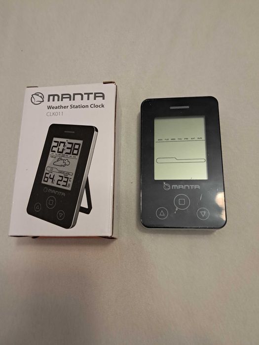 Nowoczesna stacja pogodowa Manta CLK011 z zegarem, budzikiem, nowa
