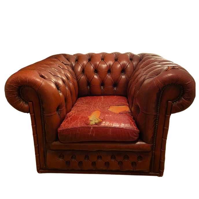 Oxblood Red Chesterfield Club Chair - Bamboo Trim