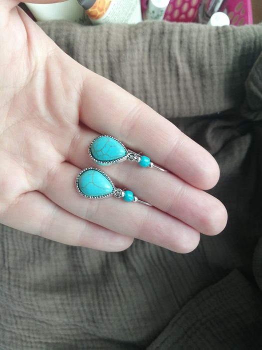 Kolczyki z turkusowym oczkiem. Styl boho lub indiański