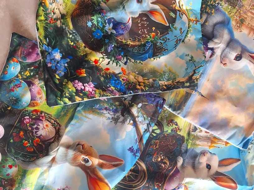 Zestaw 4 poszewek na poduszki z królikiem wielkanocnym, 45x45 cm