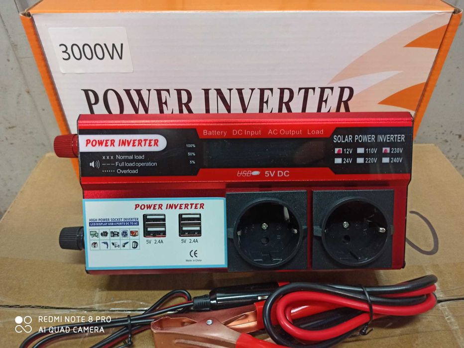 Przetwornica napięcia 12v 230v 3000W nowa sinus, podwójny wyświetlacz