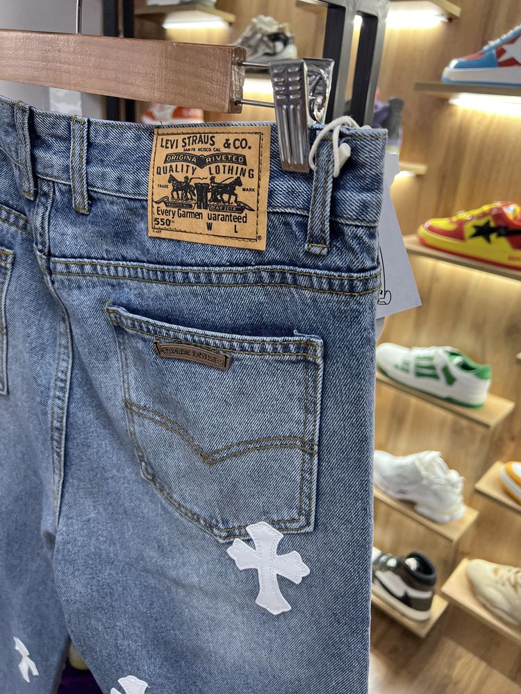 Джинси Chrome Hearts Blue / White