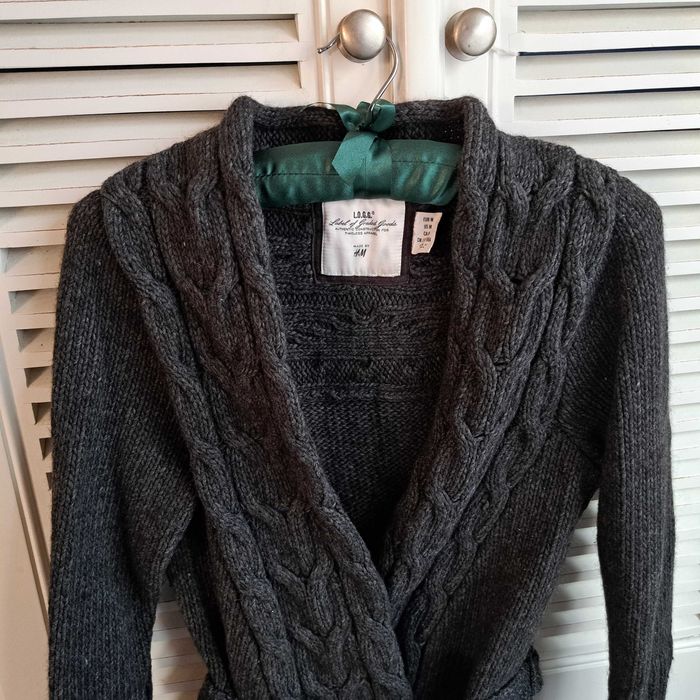 M 38 H&M L.O.O.G sweter wełniany szary dłuższy long