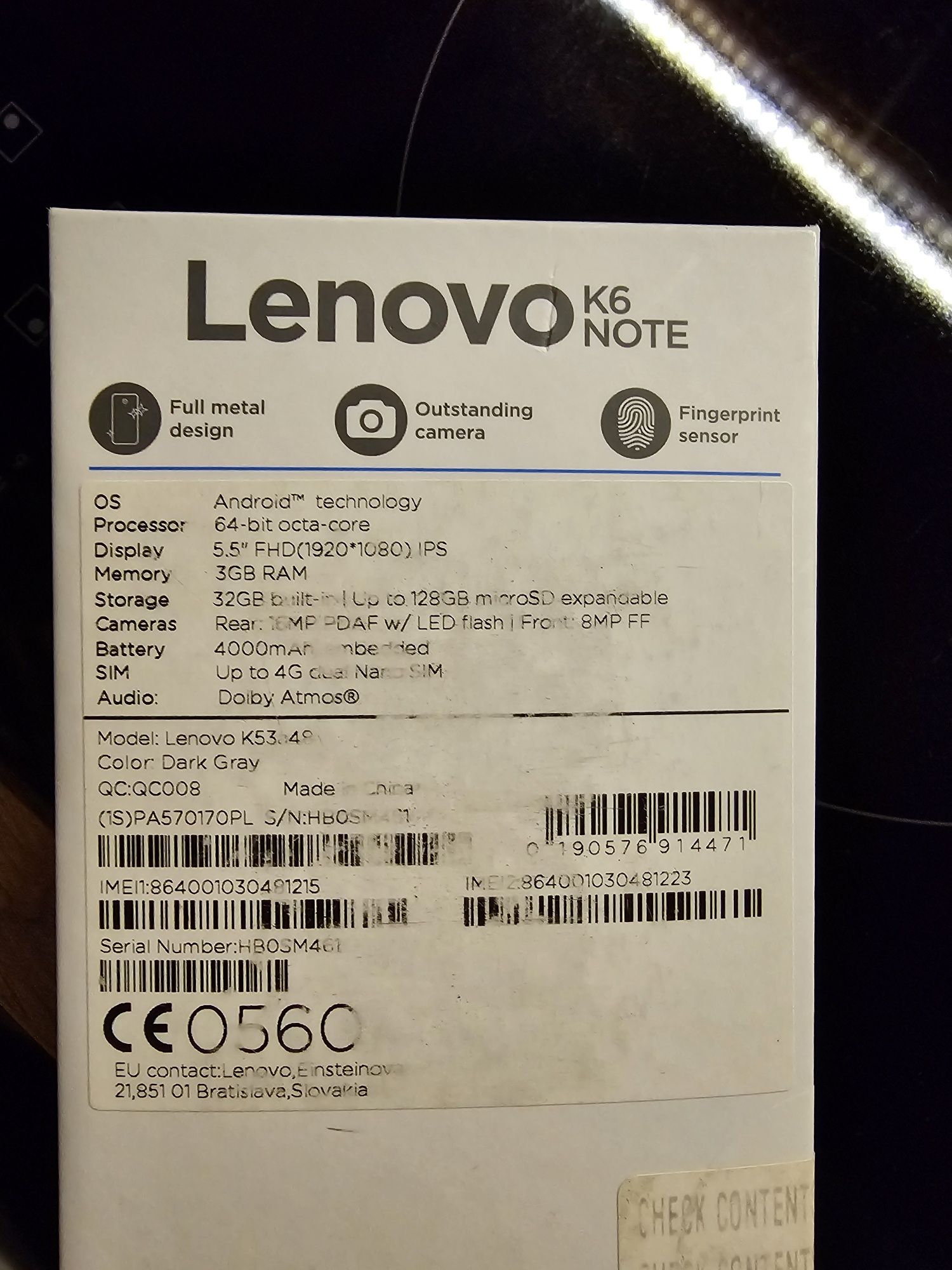Lenovo k6 note uzywany smartfon komplet