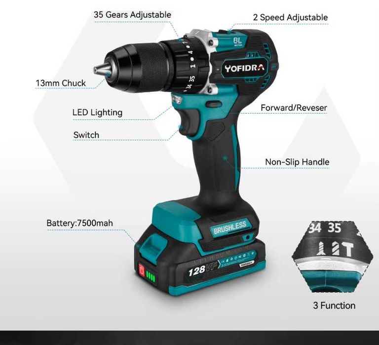 Elektryczna Wiertarko-wkrętarka Bezszczotkowa Akumulatorowa !!!