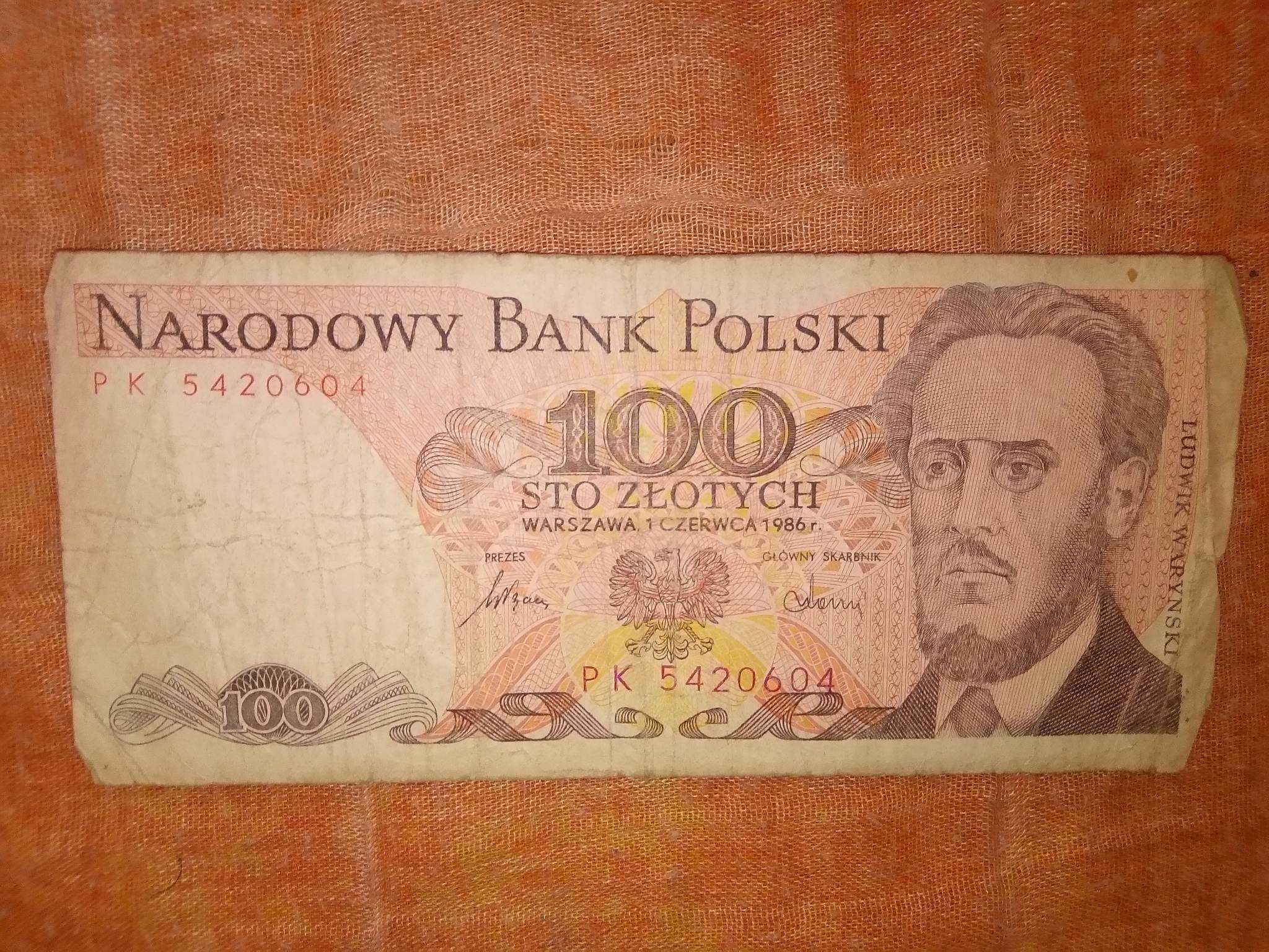 Banknot NBP 100 złotych polskich sto Ludwig Waryński PRL 1986