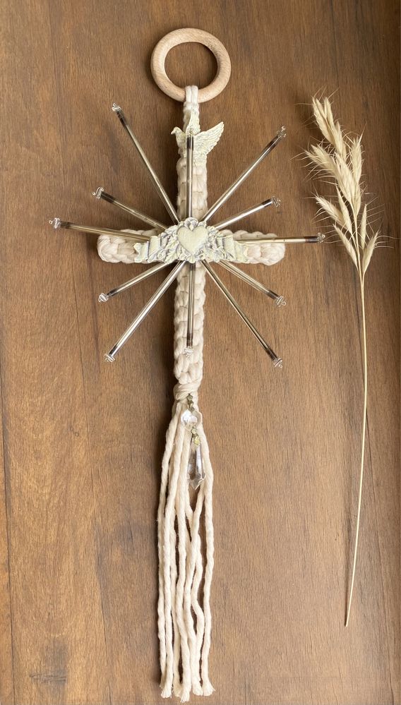Макраме пасхальный декор крест в стиле бохо винтаж