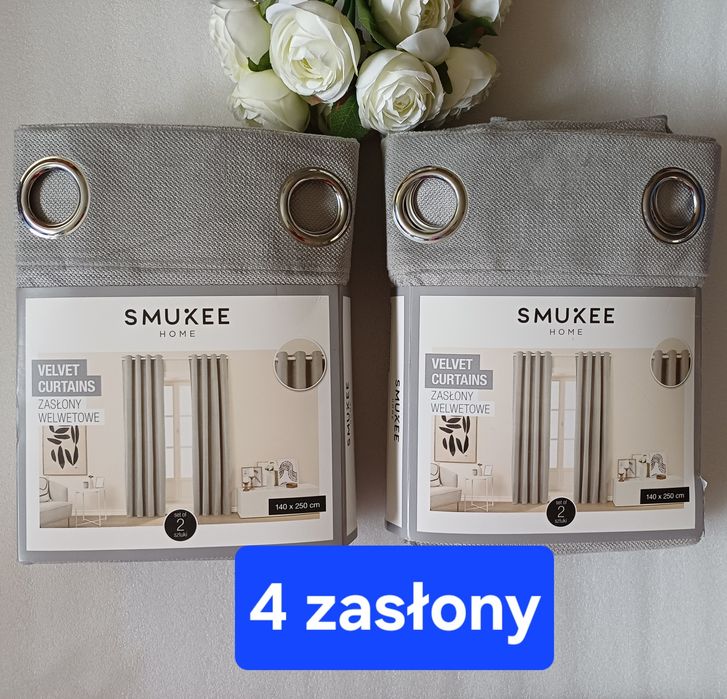 Zasłony welwetowe aksamitne szare NOWE 4 szt