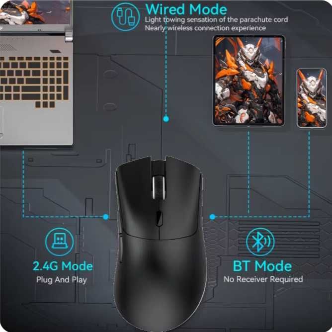 Игровая мышь Attack Shark R1 PAW3311 PixArt 18000DPI BT5.2 Black