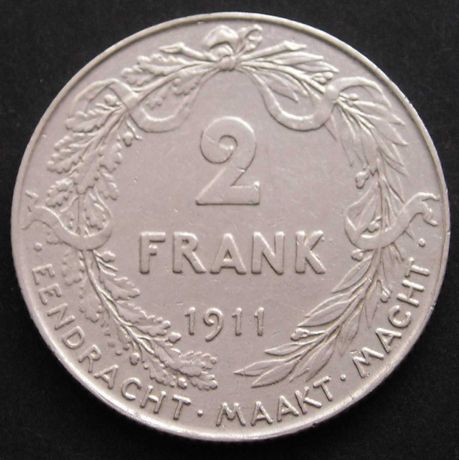 moneta Belgia 2 franki 1911 - król Albert - srebro