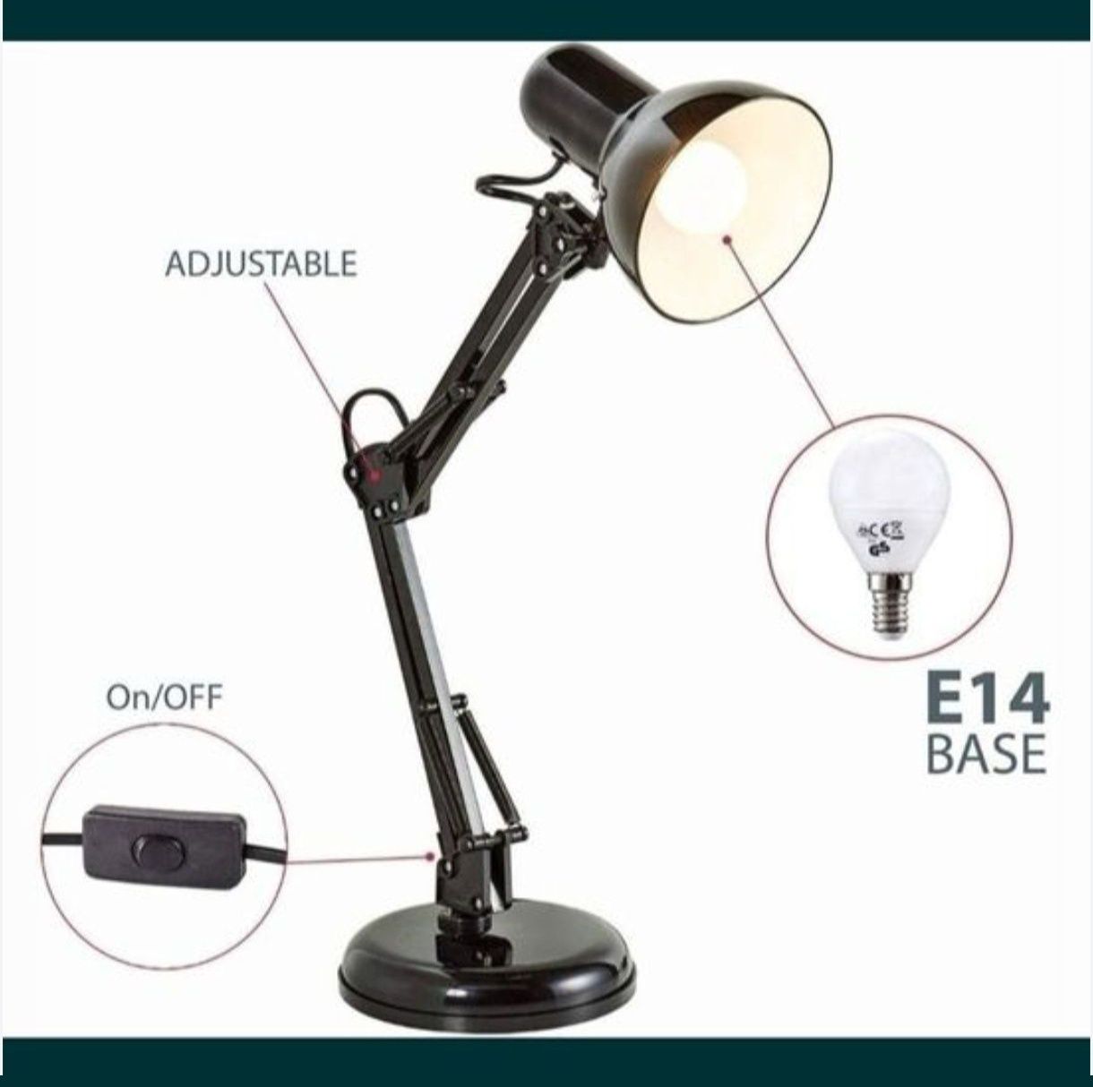 Lampa biurkowa kreślarska ruchome ramię reflektor żarówka LED gratis