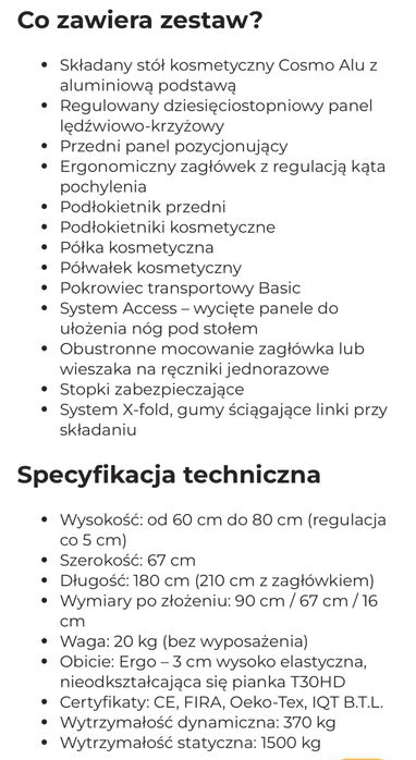 Składany stół kosmetyczny, do masażu COSMO ALU, czarny