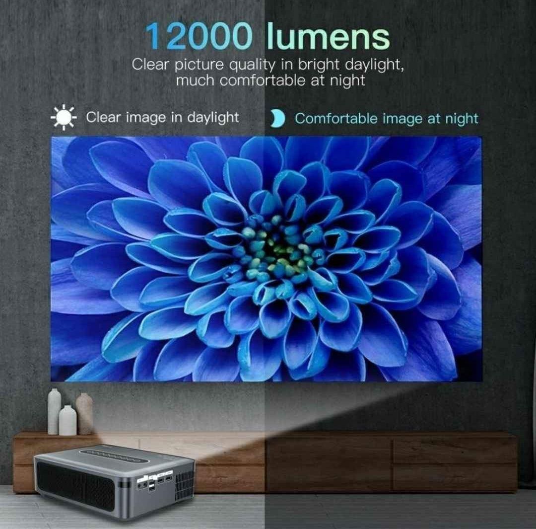 Projetor android 12000 lumens + keystone 4D + WiFi + Bluetooth + Nativ